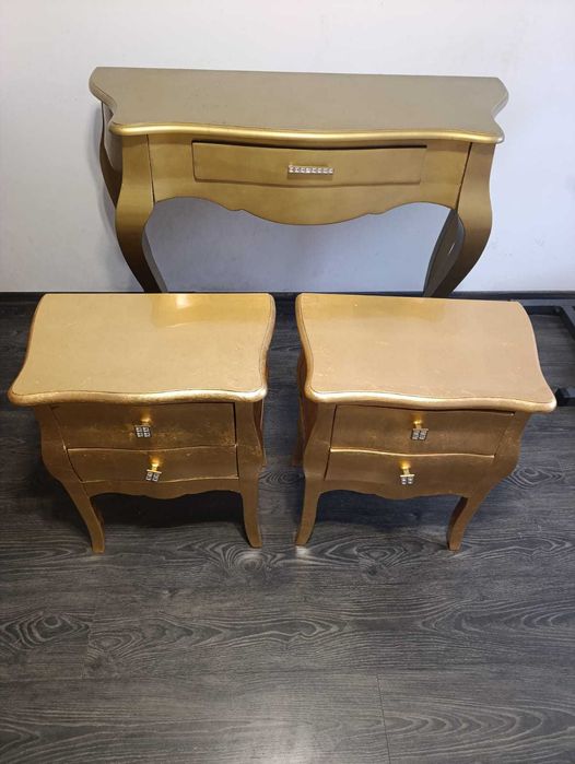 toaletka + 2 szafki nocne - złote połysk