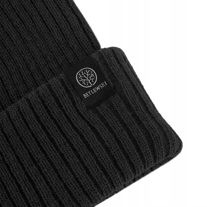Zestaw Zimowy Męski BETLEWSKI Czapka + Szalik Czarny Ciepły Na Prezent