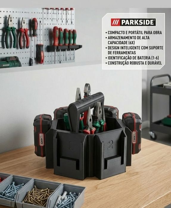 Suporte para 6 baterias de 20V parkside