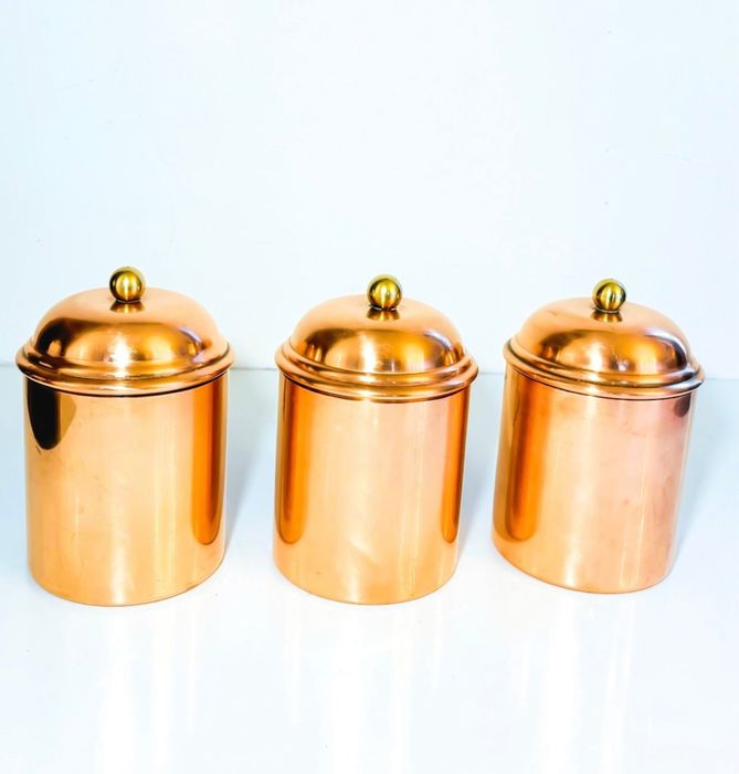 Conjunto de potes em cobre estanhado