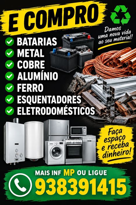 Recolho e compro todo o tipo de ferro velho faço limpezas de garagens obras terrenos mais inf mp ou ligue
