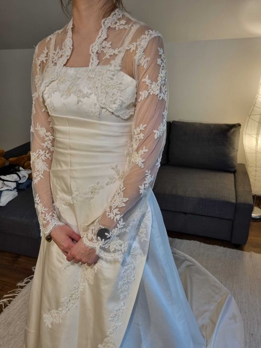 Suknia ślubna ecru 36 38 dla wysokiej