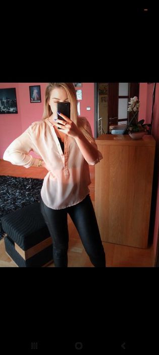 Zwiewna przezroczysta koszulka bluzka nude