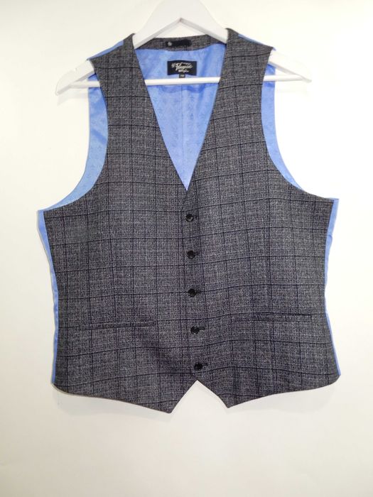 Kamizelka garniturowa elegancka wzór szara niebieska Penguin 44 R