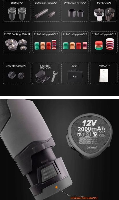 SPTA 12V mini polerka samochodowa akumulatorowa 4500 obr/min 3 cala polerowanie car detailing szlifierka na baterie