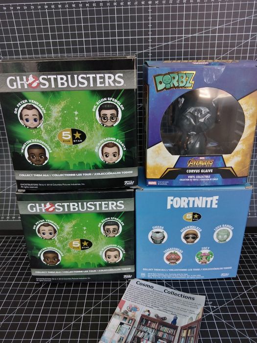 Figuras Funko five stars e Dorbz, Fortnite, Ghostbusters, avengers