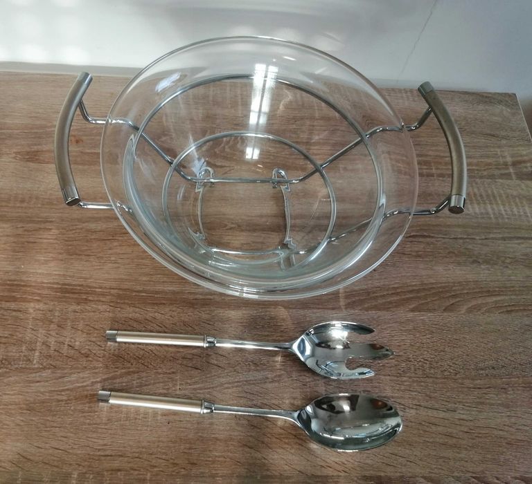 Saladeira de Vidro com Talheres NOVA