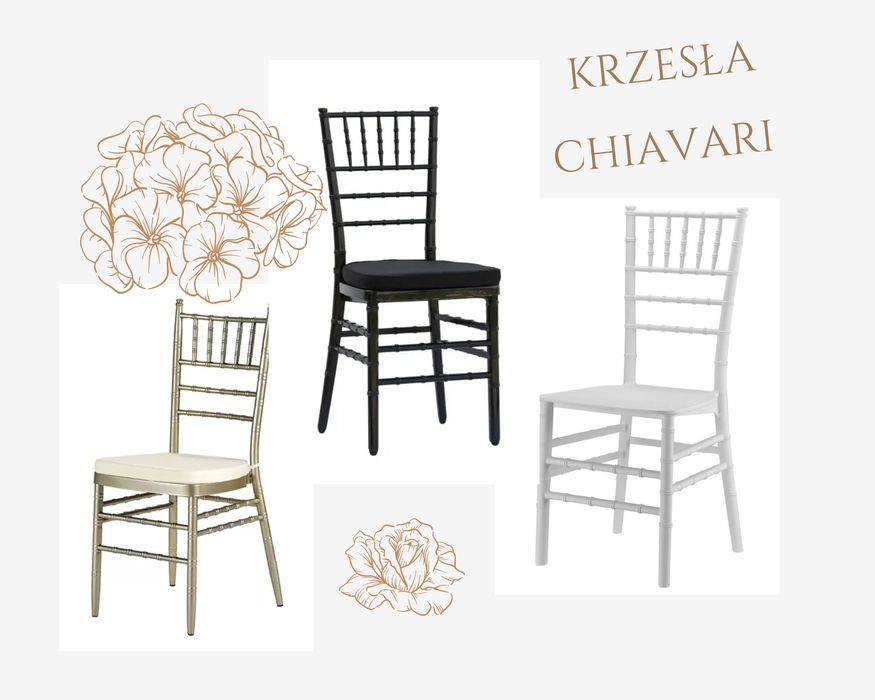 Krzesła CHIAVARI szampańskie  białe czarne transparentne  komunia ,ślu