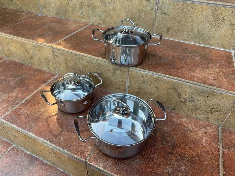 ‼️ Набор каструль 3шт. Набор посуды. Набір посуду каструль з кришками