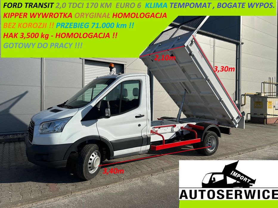 Ford Transit 2,0 Tdci 170 PS Kipper Wywrotka ORYGINAŁ Homologacja !! DMC 3,5t  OKAZJA B.ZWROTNY !! 71.100 km !! KLIMA !!