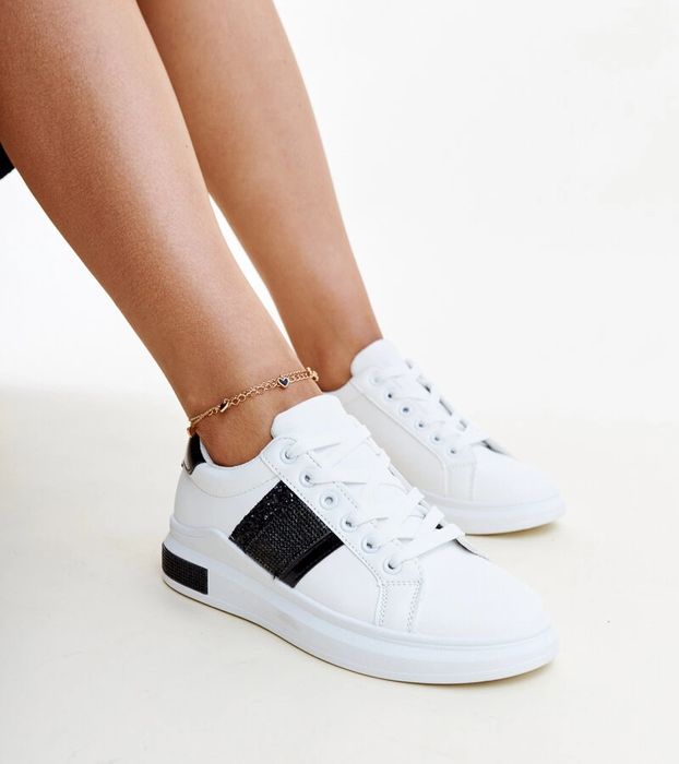 Biało-czarne sneakersy z cyrkoniami Giulia