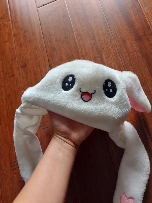 Czapka królik z ruchomymi uszami kawaii biały pudrowy róż