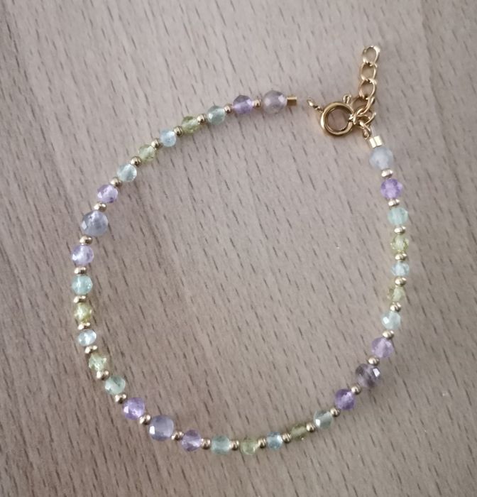 Bransoletka na lince stal szlachetna ametyst fluoryt oliwin topaz prze