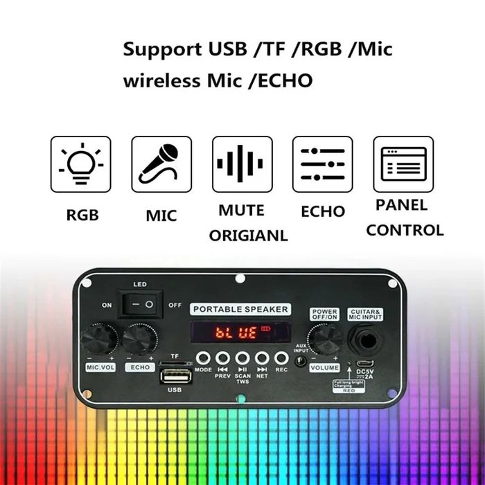 Мр3 плеер Bluetooth 5.0 приёмник, усилитель 20W, аудио ФМ радио модуль ...