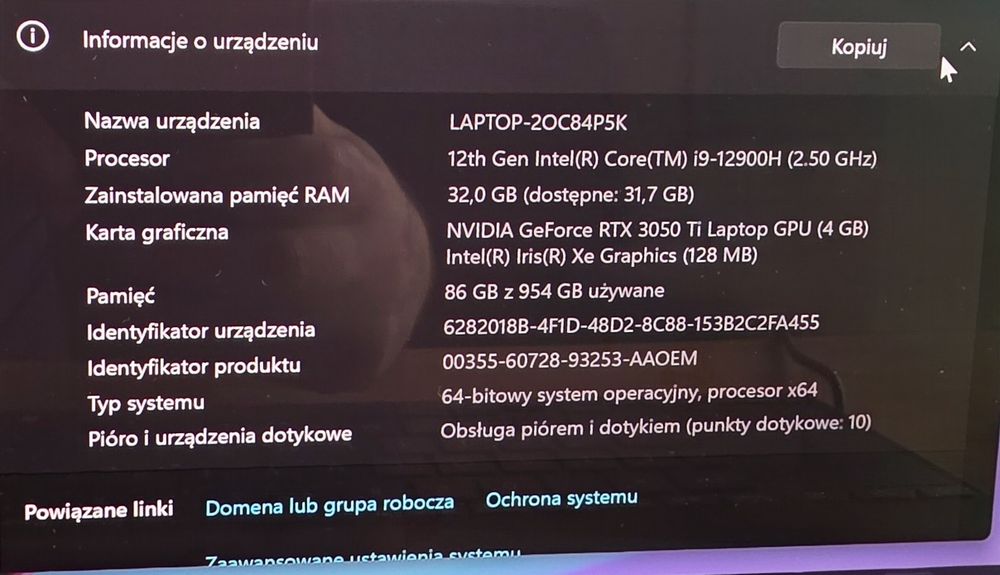 Asus Zenbook Pro 14 Duo OLED jak nowy Intel i9 Geforce RTX 3050 Ti 32 GB RAM dotykowy