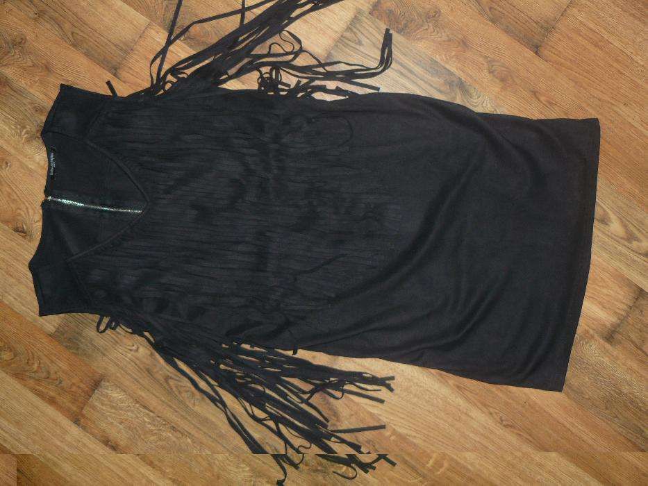 Sukienka Czarna Frędzle Zip M S Jedyna Cudna