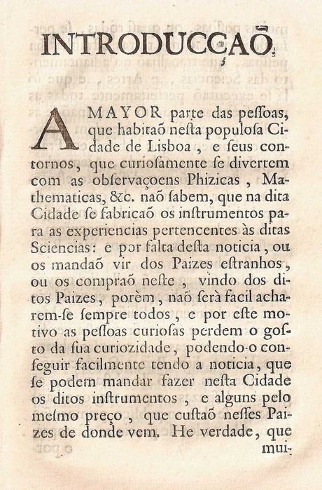 RARÍSSIMO Folheto de 1745 sobre a Fabricação e Venda de Instrumentos Científicos em Lisboa
