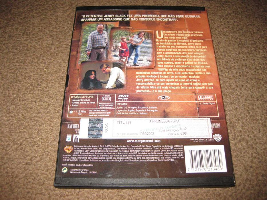 DVD "A Promessa" com Jack Nicholson/Snapper/Raro!