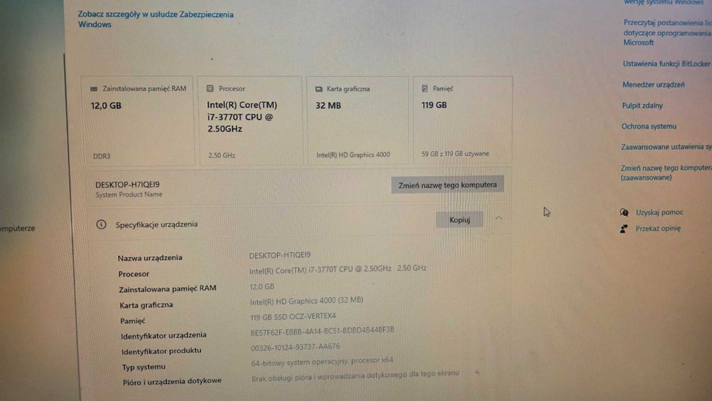 Komputer stacjonarny i7-3770T / 12GB RAM / SSD 120GB