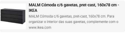 CÓMODA MALM c/6 gavetas, pret-cast, 160x78 cm