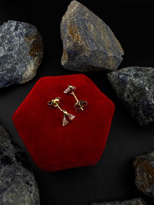 Złote Kolczyki "Trójkąty Cyrkonie" | JAK NOWE | 585 | 1.61g