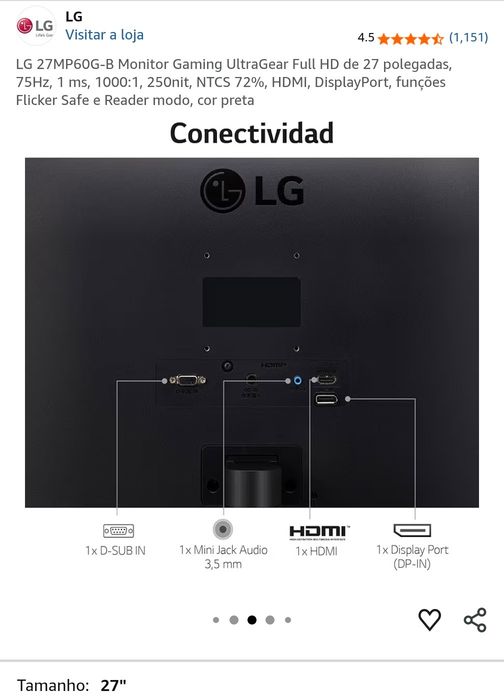 Monitor gaming LG 27MP60G-B