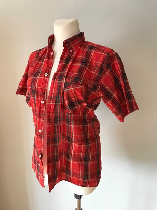 Koszula w kratkę czerwono czarno białą r. 44  vintage retro