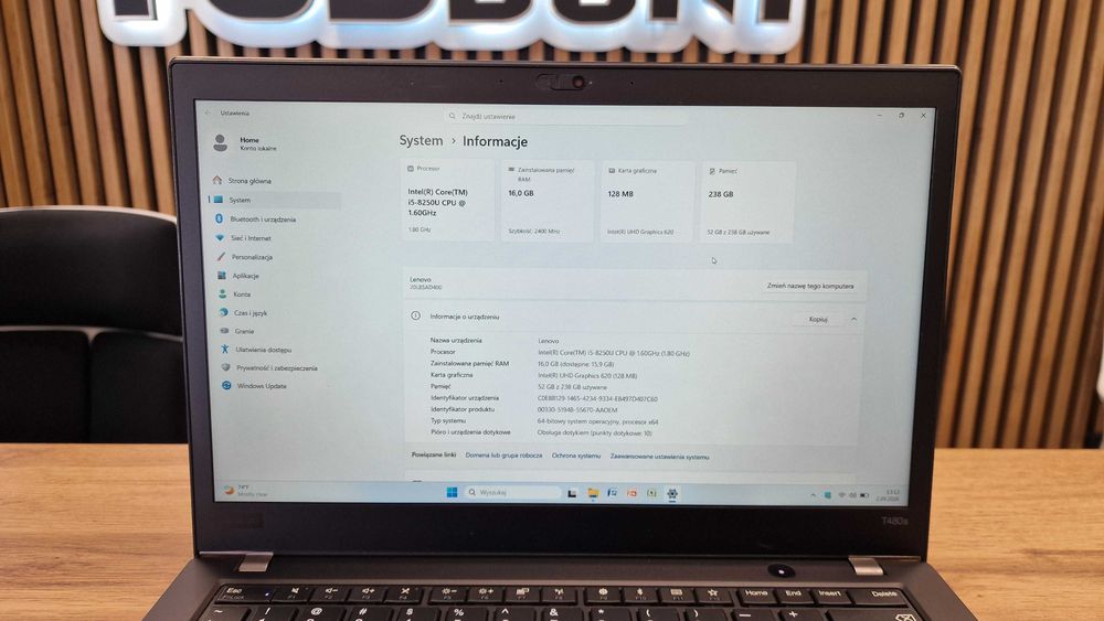 Lenovo ThinkPad T480s Full HD IPS i5-8250u 16GB Ram SSD Windows 11