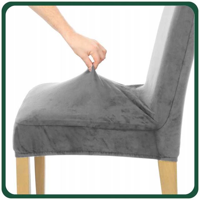 NOWA kolekcja pokrowców na krzesła 6 szt. szary gruby welur
