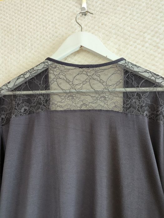 Grafitowe kimono, peniuar z koronką. Oversize