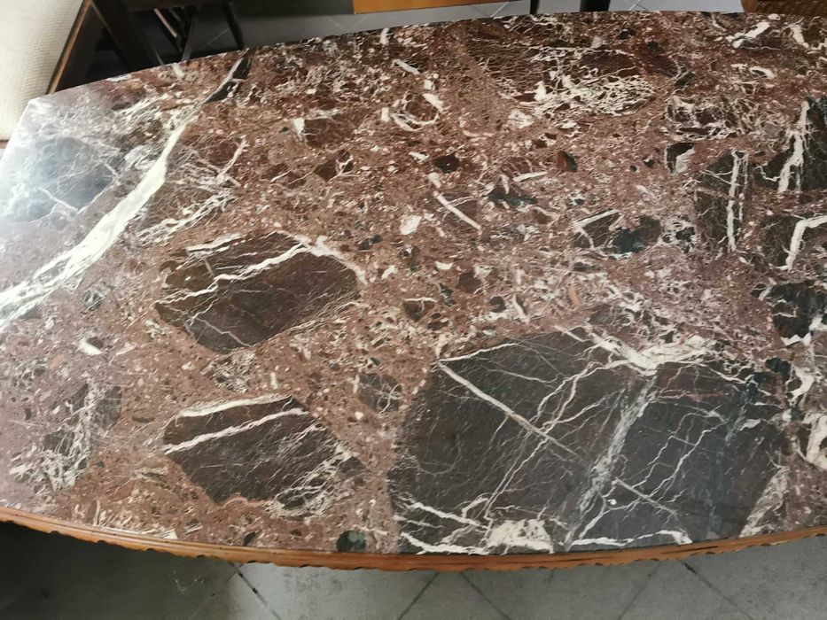 Stolik Kawowy kwadrat  półokrągły Brązowy Marmur antyk drewno stoliki