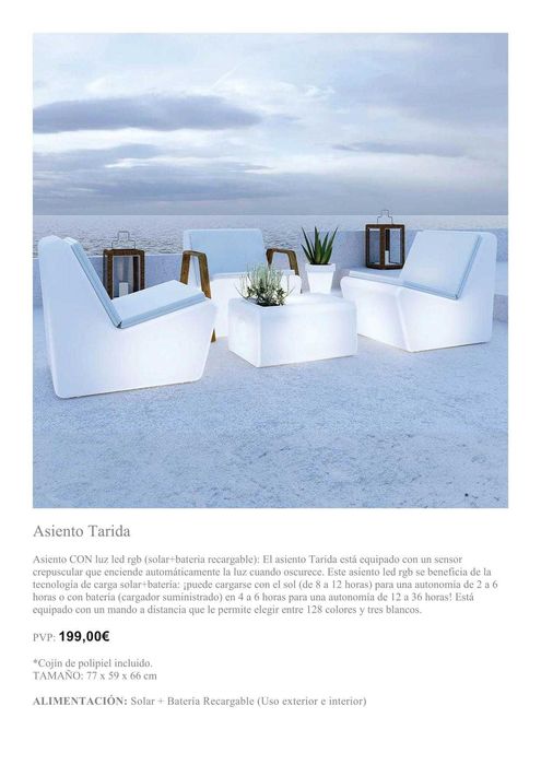 Mesa champanheira Tarida e Assentos Luz Led