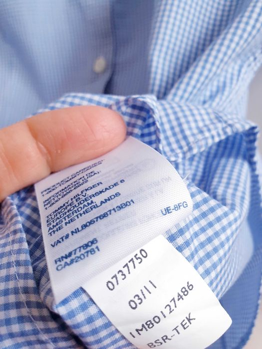 Biała koszula z krótkim rękawem niebieska kratka Tommy Hilfiger 32 34