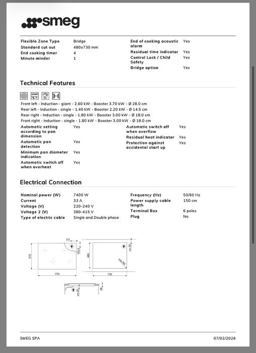 Індукційна варильна поверхня Smeg SI3842B,80см.