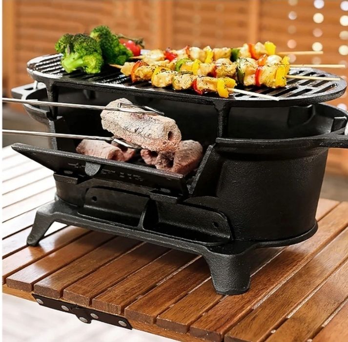 Чугунный гриль для приготовления мяса, рыбы , овощей