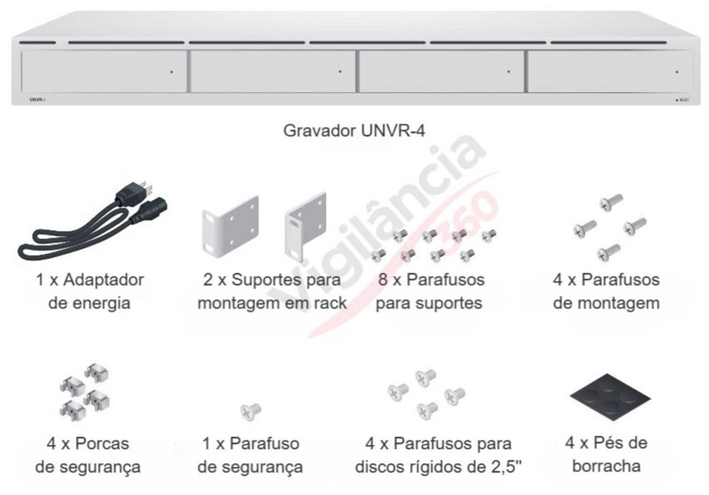 Gravador Ubiquiti UNVR UniFi Protect NVR Profissional 4 Baias RAID 10Gbps - Novo
