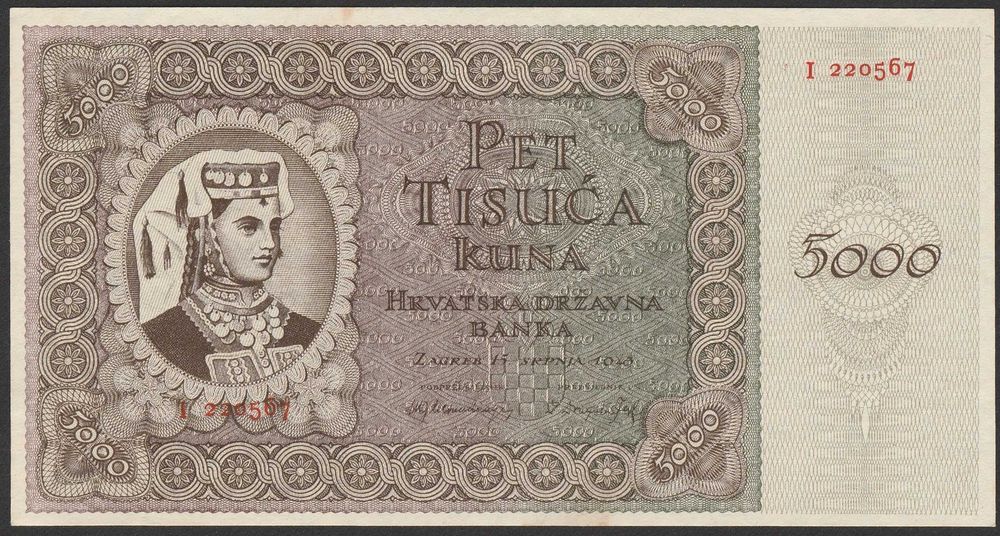 Chorwacja 5000 kuna 1943 - stan bankowy - UNC -