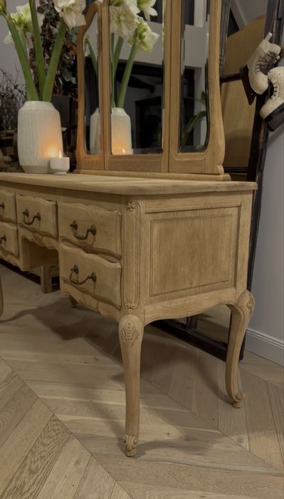 Ludwikowska toaletka z litego dębu / fazowane lustra