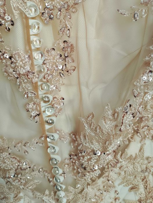 Oryginalna suknia ślubna, szampan, Atelier Zuzanna Lublin, rozmiar 44