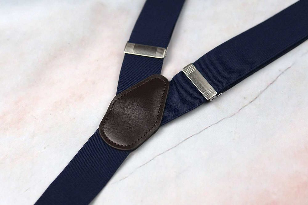 NOWE granatowe szelki na guziki do spodni męskie ślubne garniturowe