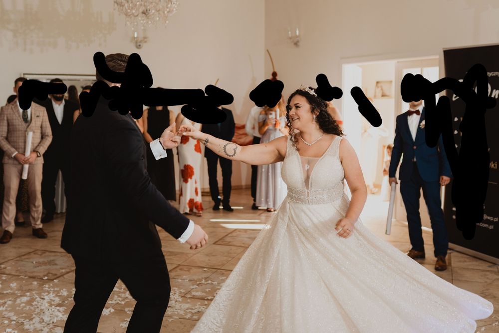 Brokatowa suknia ślubna błyszcząca XL XXL Plus size