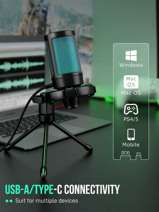 Ігровий мікрофон FIFINE AmpliGame A2 з RGB-підсвічуванням і штативом