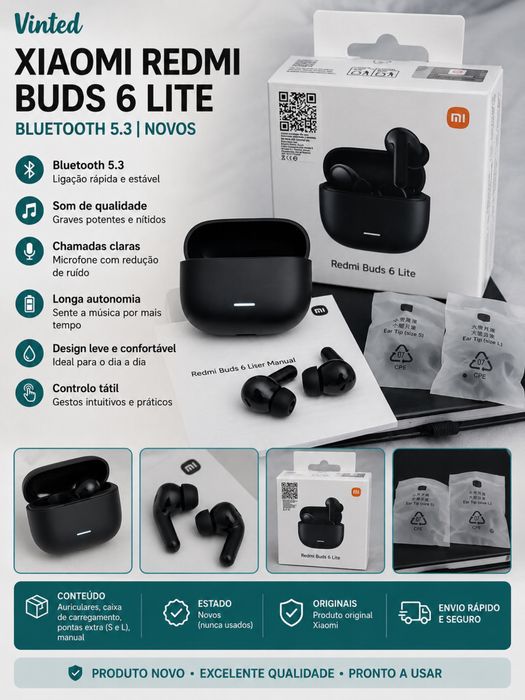 Xiaomi Redmi Buds 6 Lite – Bluetooth 5.3 | Novos