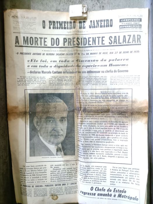 Raridade histórica: Jornal “O Primeiro de Janeiro” - 28/07/1970