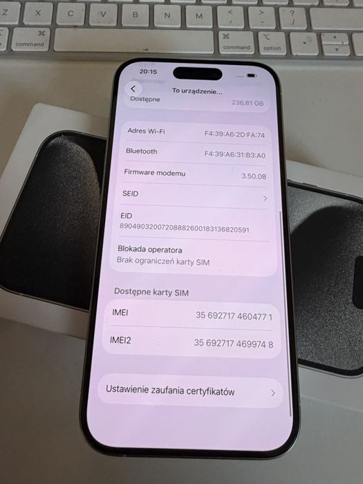Bateria 95% iPhone 15 Pro 256gb White Titanium Stan Idealny