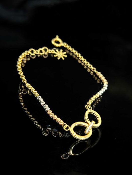 Złota bransoletka trójkolorowa / Próba 585 / 19 cm / 3,57 g p.247