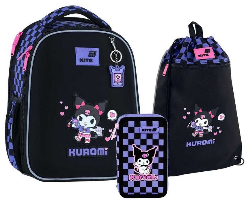 Шкільний набір Kite Education Kuromi (каркасний рюкзак, пенал, сумка для взуття)