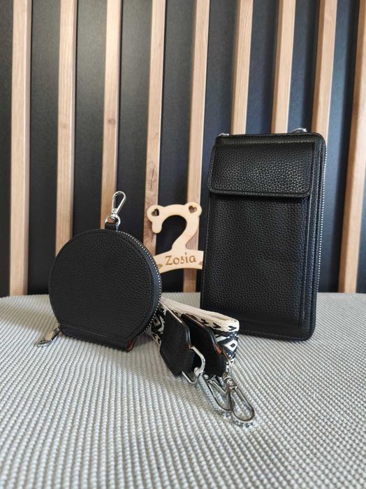 Torebka czarna damska nowa portfel + etui na telefon portfelik
