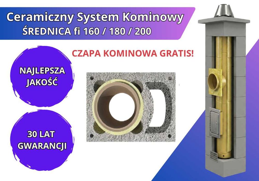 Komin KW fi 200 wys 4m Izolowany Systemowy Ceramiczny, System Kominowy