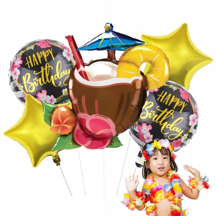 Zestaw Balonów Na Imprezę Aloha Hawajskie Urodzinowe Przyjęcia 5Ele